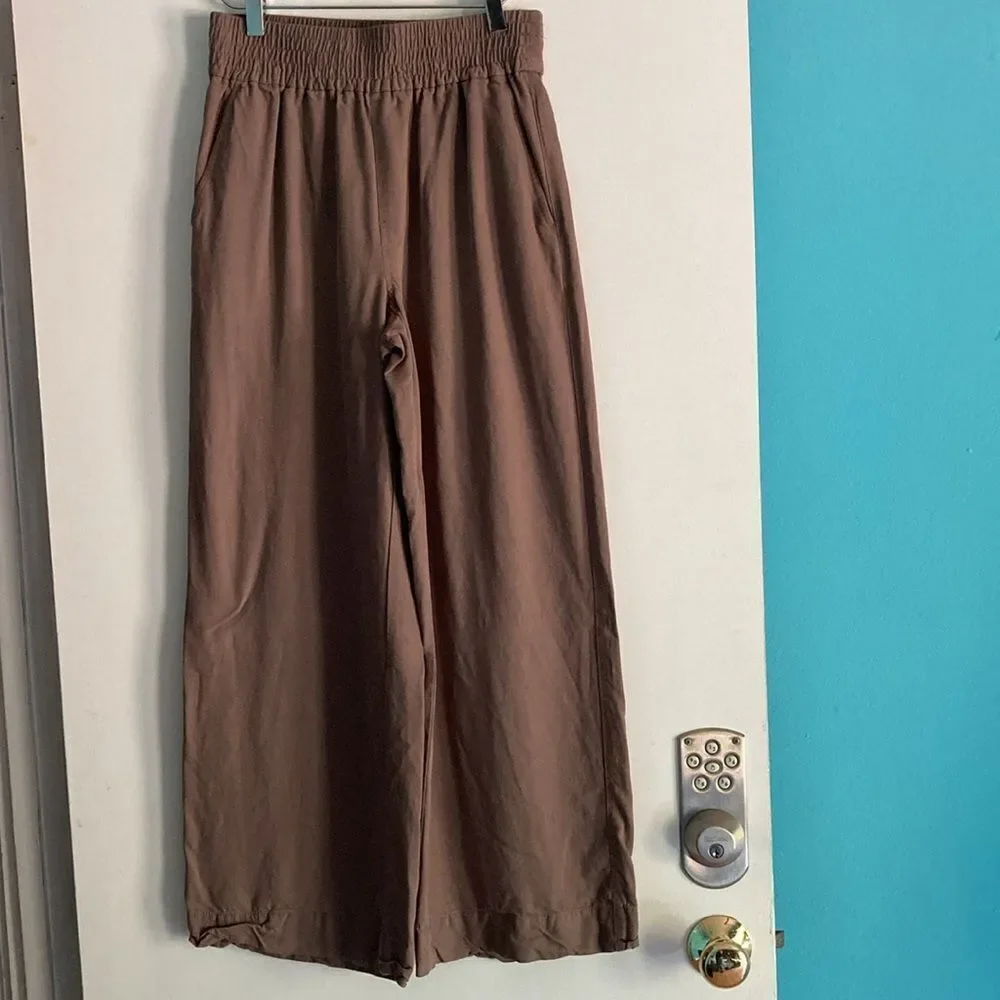 Madewell Size XS Drapeweave Carly Wide Leg Pull On Pants Castle Rock Light Brown
